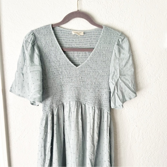 Orange Creek Dress Women's Medium Smocked Flutter Sleeve Swiss Dot Maxi Prairie - Picture 2 of 8